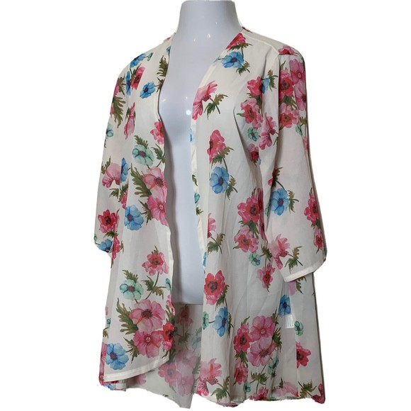 New Pink Milly Floral Duster Open Front Floral 3/4 Sleeve Cover Up Swimwear M - Picture 4 of 14